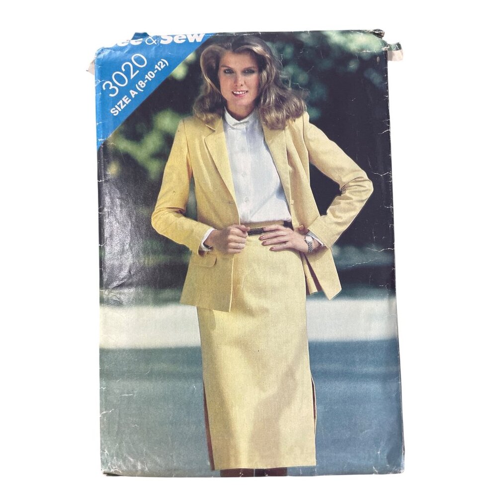 Vintage Butterick See & Sew 3020 Pattern Size A 8-10-12 Misses Jacket Skirt CUT